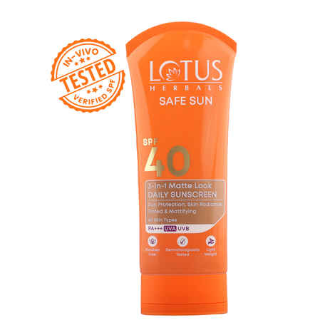 Buy Lotus Herbals Safe Sun 3 In 1 Tinted Daily Sunscreen | Matte Look | SPF 40 | PA+++ | For All Skin Types | 75 gm - Purplle