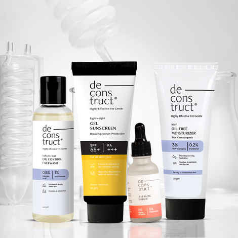 Buy Deconstruct Oil Control Combo - Facewash (100 ml) + clearing serum (30 ml) + moisturiser (50 gm) + gel sunscreen (50 gm) - combo of 4 - Purplle