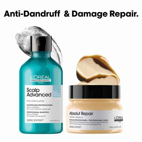 Buy L'Oreal Professionnel Scalp Advanced Anti-Dandruff Dermo-Clarifier Shampoo + Serie Expert Absolut Repair Mask | With Piroctone Olamine (300 ml + 250 gm) Combo of 2 - Purplle