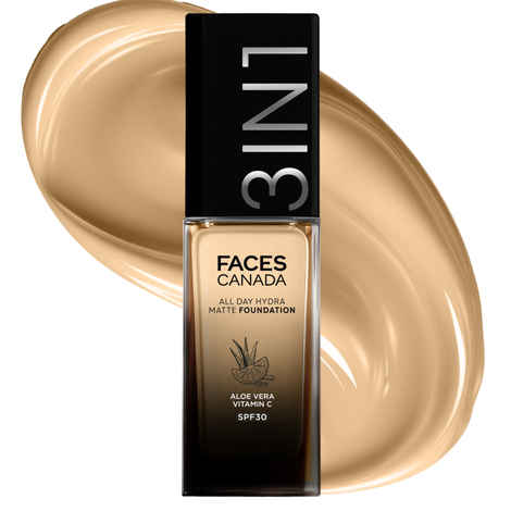 Buy FACES CANADA All Day Hydra Matte Foundation | 3 in 1 Foundation + Moisturizer + SPF 30 | Warm Beige 034, 30 ml - Purplle