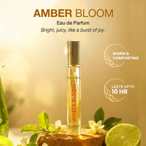 Buy Good Vibes Amber Bloom Eau De Parfum for Women | Long-Lasting Warm Citrus-Floral Fragrance | Green Lemon, Orange Blossom & Vanilla Notes Premium Skin-Safe, Travel-Friendly Pocket Perfume for Women & Girls – 15 ml - Purplle