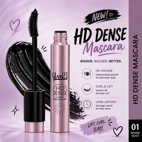 Buy Glam21 HD Dense Mascara Thick & Waterproof defined lashes Lasts up to 16 hr with no clumping - Black 10 ml - Purplle