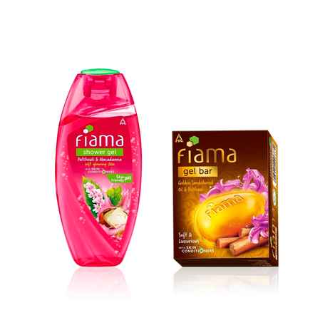 Buy Fiama Golden Glow Pack of 2(Sandalwood & Patchouli Bar + Patchouli & Macadamia Shower Gel) - Purplle