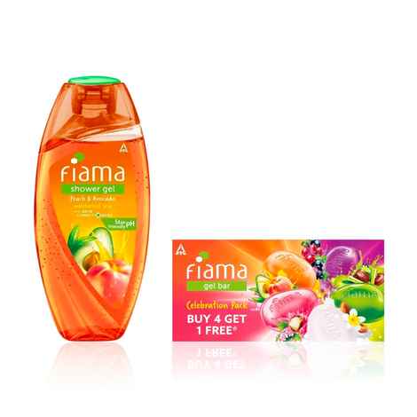 Buy Fiama Peachy Celebration Combo of 2(Gel Bar Celebration Pack 5 bars + Peach & Avocado Shower Gel 250 ml) - Purplle