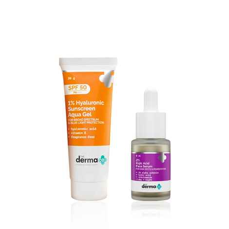 Buy The Derma Co Pigmentation Control & Sun Protection Duo( 2% Kojic Acid Alpha Arbutin Serum (8 ml) to Fade Blemishes + 1% Hyaluronic Sunscreen Aqua Gel (50 gm) | The Daily Regimen for Clearer Hydrated and UV-Shielded Skin) Combo of 2 - Purplle