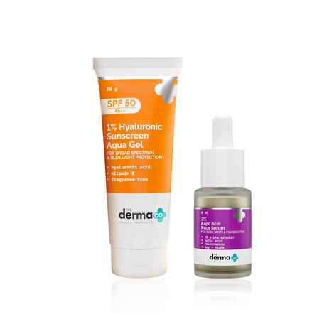 Buy The Derma Co Even Tone & Sun Safe Set (The Derma Co Kojic Acid Serum with Niacinamide for Pigmentation Reduction + The Derma Co Hyaluronic Sunscreen Aqua Gel for Long-Lasting Hydration & UV/Blue Light Protection | (8 ml) + (30 gm)) Combo of 2 - Purplle