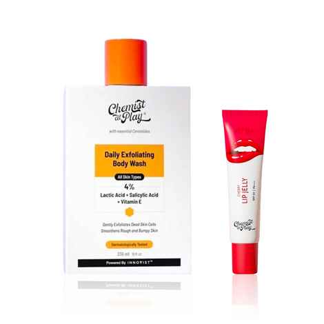 Buy Chemist at Play Lip & Body Care Duo | Softens skin and nourishes lips for a healthy glow | Cherry Lip Jelly Balm (10 gm) + Exfoliating Body Wash (236 ml) Combo of 2 - Purplle