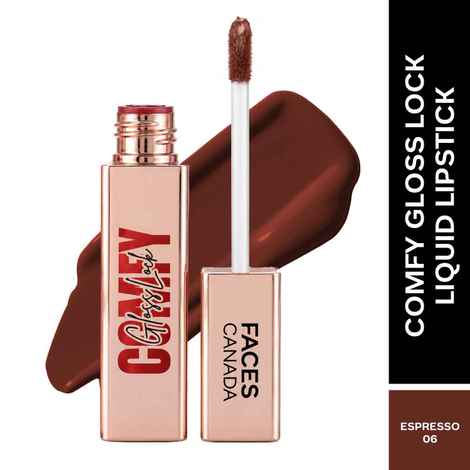 Buy FACES CANADA Comfy GlossLock Liquid Lipstick - Espresso 06, 4 ml | Rich Vinyl Shine | Glass Lip Effect | Hyaluronic Acid & Shea Butter | Non-Sticky | Lightweight | Transfer Resistant | Nourishing | Long Stay - Purplle