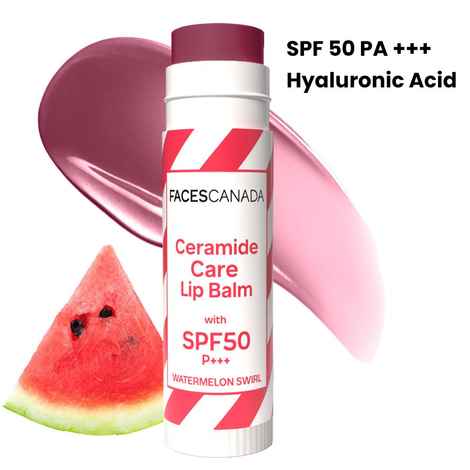 Buy FACES CANADA Ceramide Care Lip Balm - Watermelon Swirl 03, 4 gm | SPF 50 PA +++ Protection | Hydrates Dry & Chapped Lips | Repairs Lip Barrier | With Hyaluronic Acid & Shea Butter Infused - Purplle
