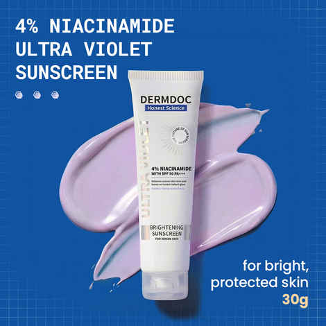 Buy DERMDOC 4% Niacinamide Ultra Violet Brightening Sunscreen with SPF 50  PA+++ Sun Protection | (30 gm) |  | Sunblock I Sunscreen for Oily Skin I UV Protection | Purple Tinted Sunscreen - Purplle