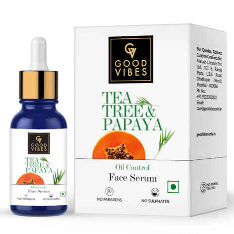 Buy Good Vibes Tea Tree & Papaya Oil Control Face Serum | Even Skin Tone Brightening | With Castor Oil | No Parabens No Sulphates No Mineral Oil (15 ml) - Purplle