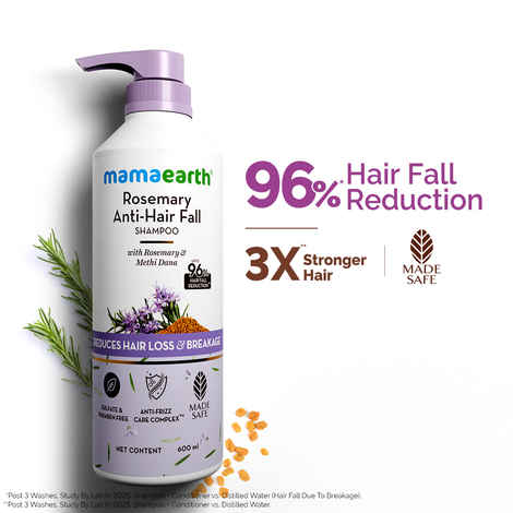 Buy Mamaearth Rosemary Anti-Hair Fall Shampoo with Rosemary & Methi Dana for Reducing Hair Loss & Breakage - 600 ml | Up to 94% Stronger Hair | Up to 93% Less Hair Fall | Sulphate Free Shampoo | For Men and Women - Purplle