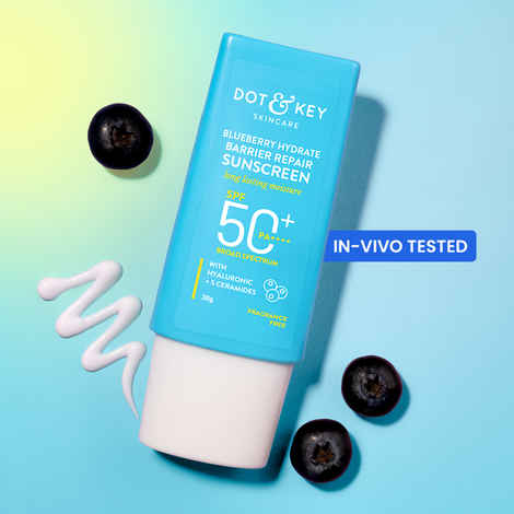 Buy Dot & Key Blueberry Hydrate Barrier Repair Sunscreen SPF 50+, PA++++ - With Hyaluronic & 5 Ceramides | In Vivo Tested Sunscreen All Skin Types with 7 UV Filters | 30 gm - Purplle