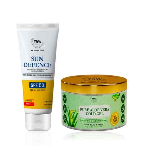 Buy TNW - The Natural Wash Aloe Vera Gold Gel 100 ml & Sun Defence Cream SPF 50, 50 gm| Combo of 2 - Purplle