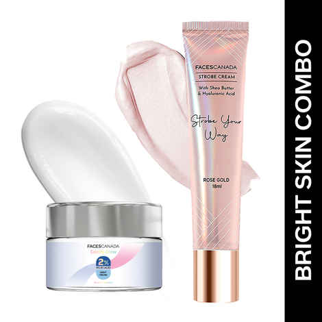 Buy FACES CANADA Bright Skin Combo - Strobe Cream - Rose Gold, 18 ml + Comfy Glow 2% Kojic Acid Night Cream, 25 gm | Kojic Acid Brightening Cream | Fades Dark Spots & Acne Marks | Flawless Radiant Dewy Skin | Glowing Makeup Base - Purplle
