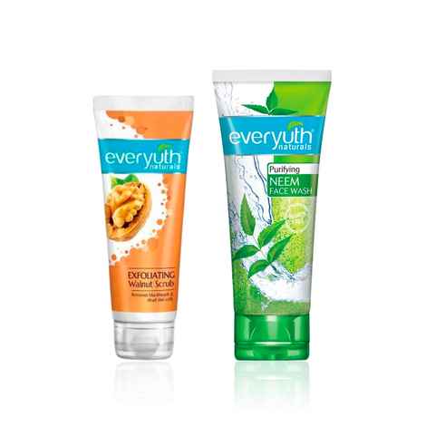 Buy Everyuth Naturals Exfoliating Walnut Scrub + Purifying Neem Face Wash Combo | Deep Cleansing & Blackhead Removal | With Walnut & Neem Extracts for Clear, Smooth & Pimple-Free Skin | Skincare Duo (Scrub 100 gm + Face Wash 150 gm) - Combo of 2 - Purplle