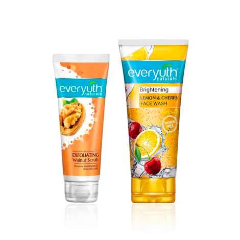 Buy Everyuth Naturals Exfoliating Walnut Scrub + Brightening Lemon & Cherry Face Wash Combo | Deep Cleansing, Exfoliating & Brightening Care | Removes Blackheads, Dead Skin & Dullness | Skincare Duo (Scrub 100 gm + Face Wash 150 gm) - Combo of 2 - Purplle