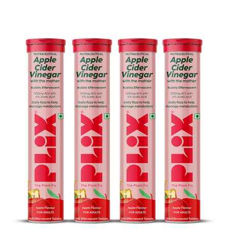 Buy PLIX Apple Cider Vinegar Effervescent for Weight Loss (Apple Burst) - 60 Tablets, Pack Of 4 (ACV) - Purplle