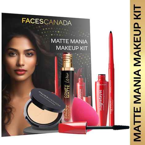Buy FACES CANADA Matte Mania Makeup Kit - Kajal (0.35 gm) + Wow Lipstick (3.8 ml) + Compact (9 gm) + Mascara (9.5 ml) + Beauty Blender | Pack of 5 | Makeup Kit For Women - Purplle