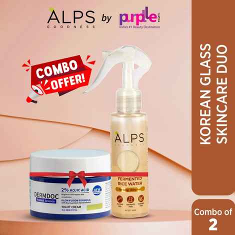 Buy Alps Goodness X DERMDOC Korean Glass Skincare Duo with Fermented Rice Water Spray & 2% Kojic acid glow fusion formula night cream - Combo of 2 - Purplle