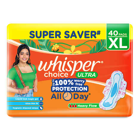 Buy Whisper Choice Sanitary Pads with Wings for Women, XL, 20+20 Napkins - Purplle