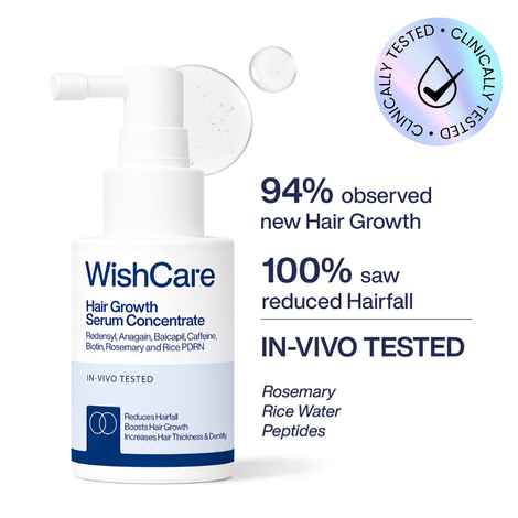 Buy WishCare Hair Growth Serum Concentrate|In-Vivo Tested|3%Resdensyl 4%Anagain 2%Baicapil Rosemary & Rice Water|Easy to Use|Lightweight & Non-sticky|Boosts Hairgrowth|Visible Hair Growth in 3 months|30 ml - Purplle