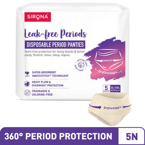 Buy Sirona Disposable Period Panties (XXL) | 360° Protection for 12 hours | No Leakage, No Discomfort | Day & Night Protection | Wetness Indicator | Ultra-Absorbent Core(Pack of 5) - Purplle