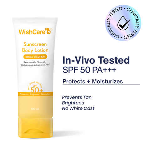 Buy WishCare Sunscreen Body Lotion SPF50 PA+++|In-Vivo Tested|Dermat Approved UVA & UVB Protection|Long Lasting & Deep Hydration with No White Cast|Prevents Tanning|For Men & Women|100 ml - Purplle