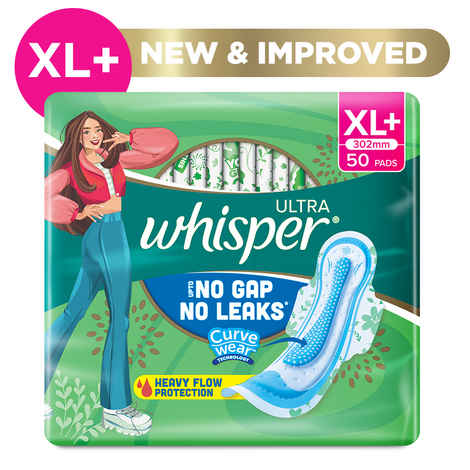 Buy Whisper Ultra Upto No Gap No Leaks Sanitary Pads, 50 XL+ Pads, For Heavy Flow Protection - Purplle