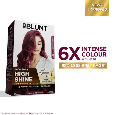 Buy BBLUNT Salon Secret High Shine Conditioning Hair Colour With MaliPeptide BondTech™ to reduce breakage | Wine Deep Burgundy- 4.20 | No Ammonia, 100% Grey Coverage |Permanent Colour |Salon at home |130 gm - Purplle