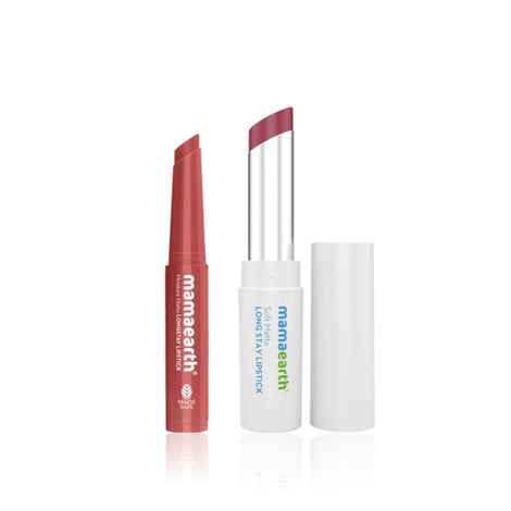Buy Mamaearth Dual Lip Essentials Combo of 2(Soft Matte Long Stay Lipstick with Jojoba Oil & Vitamin E – Grape Wine 3.5 gm + Moisture Matte Longstay Mini Lipstick with Avocado Oil & Vitamin E – 01 Carnation Nude 0.7 gm) - Purplle