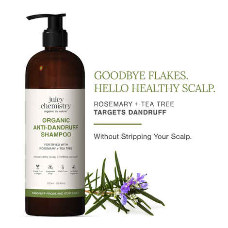 Buy Juicy Chemistry Organic Anti-Dandruff Shampoo with Rosemary & Tea Tree, 500 ml | Reduces Itchy Scalp & Flakiness | Controls Dandruff | Smoother & Shinier Hair | Suitable for Daily Use | Dermatologically Tested - Purplle