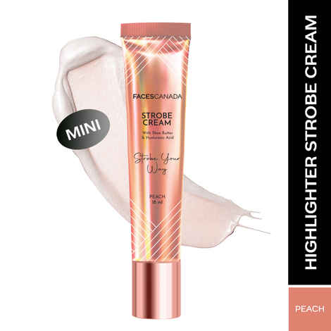 Buy FACES CANADA Strobe Cream Mini- Peach, 18 ml | Primer + Highlighter + Moisturizer | Shea Butter & Hyaluronic Acid | Intense Hydration | Flawless Radiant Dewy Skin | Illuminating & Glowing Makeup Base - Purplle