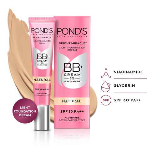 Buy Ponds BB+ Cream, Instant Spot Coverage + Light Make-up Glow, Natural 18 gm - Purplle