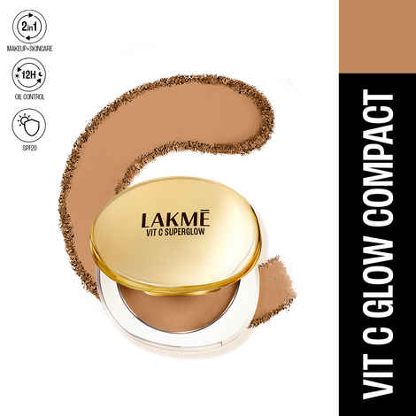 Buy Lakme Makeup+Skincare VitC Superglow Skin Perfecting Compact Walnut38 8 gm - Purplle