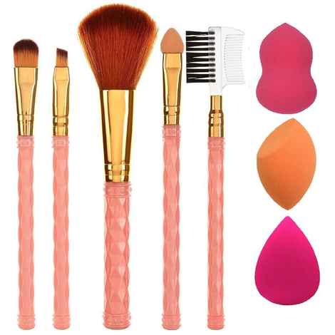 Buy AY Makeup Brush Set of 5 and 3 Makeup Sponge Puff (Colour May Vary) - Purplle