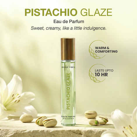 Buy Good Vibes Pistachio Glaze Eau De Parfum for Women | Sweet & Creamy Gourmand Perfume | Long-Lasting Fragrance | Warm Pistachio, Lily & Cream Notes | Travel-Friendly Pocket Perfume – 15 ml - Purplle