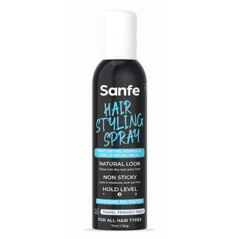 Buy Sanfe Hair Styling Spray | Fast Drying Formula, For 12 Hours Hold | Natural Look, Non-Sticky | Contains No Water, For all hair types | 71 ml - Purplle