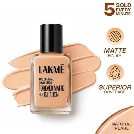 Lakme Forever Matte Foundation For Superior Coverage, Vit E, Lightweight & Water-Natural Pearl, 27 ml