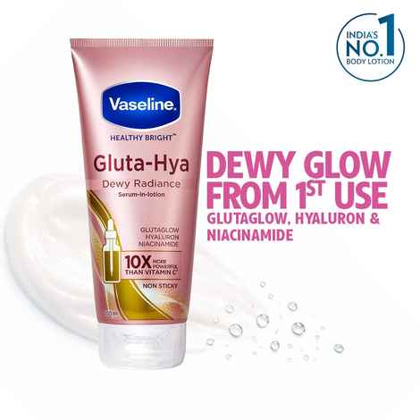 Vaseline Gluta-Hya Dewy Radiance Lotion for Face & Body | Gives Brighter Skin | Glutathione & Niacinamide Infused Moisturizer, 200 ml