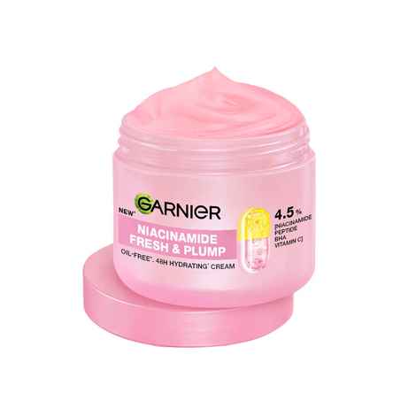 Buy Garnier Fresh & Bright Vitamin C Moisturizer Cream, 4.5% Vitamin C + Hyaluronic Acid + Niacinamide + BHA, 9x Lighter Texture, For Hydration & Dark Spot Reduction, Suitable for Oily to Normal and Combination Skin, 45 ml - Purplle