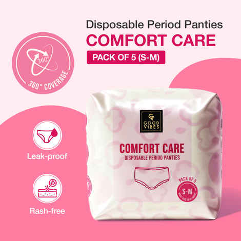 Buy Good Vibes Comfort Care Disposable Period Panties for Women Pack of 5 (S-M) – Leak-Proof, Rash-Free & Super Absorbent | 360° Coverage | Overnight Protection for Heavy Flow | Sanitary Underwear | - Purplle