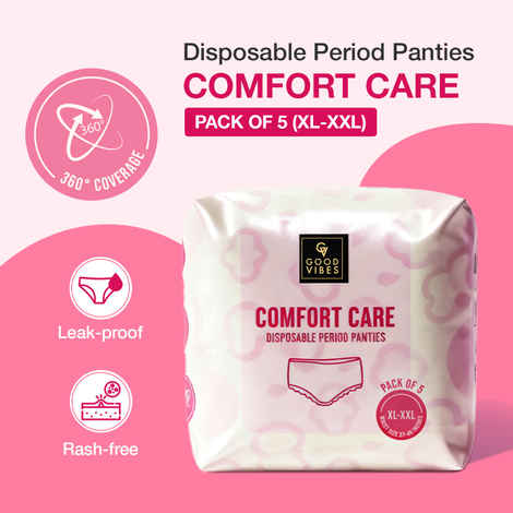 Buy Good Vibes Comfort Care Disposable Period Panties for Women Pack of 5 (XL-XXL) – Leak-Proof, Rash-Free & Super Absorbent | 360° Coverage | Overnight Protection for Heavy Flow | Sanitary Underwear | - Purplle