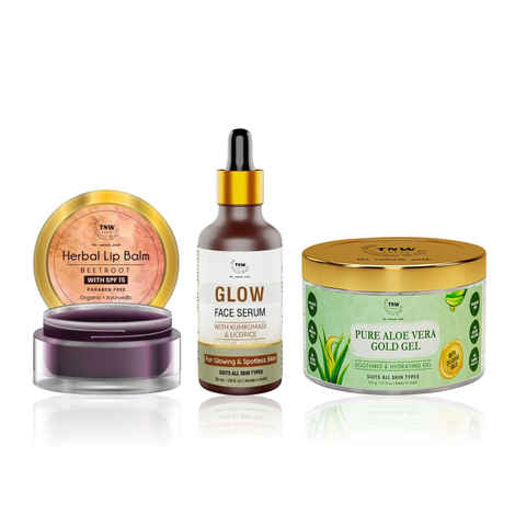 Buy TNW The Natural Wash Pure Aloe Vera Gold Gel 100 gm + Beetroot Lip Balm 5 gm & Glow Face Serum 30 ml | combo of 3 - Purplle