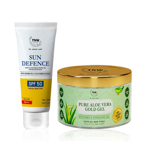 Buy TNW The Natural Wash Aloe Vera Gold Gel + Sun Defence Cream with SPF 50 | Combo of 2 - Purplle