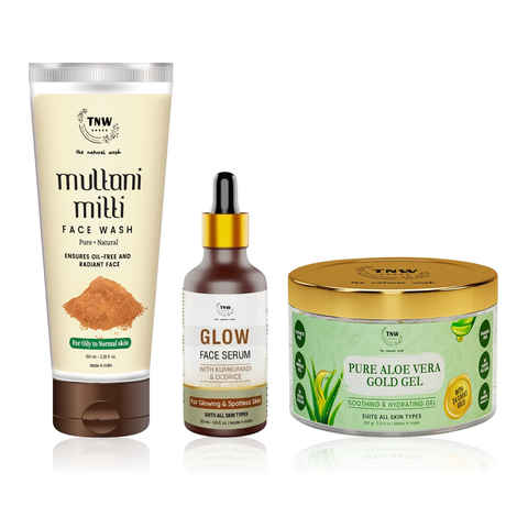 Buy TNW The Natural Wash Multani Mitti Face Wash 100 ml + Aloe Vera Gold Gel 100 gm + Kumkumadi & Licorice Glow Face Serum 30 ml | Combo of 3 - Purplle
