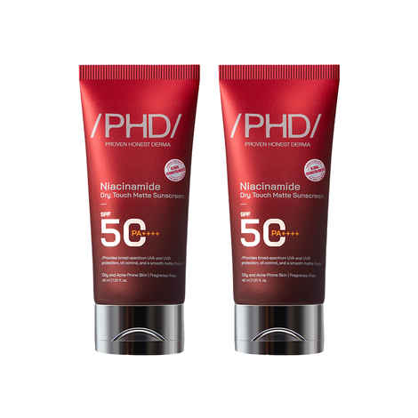 Buy Proven Honest Derma (PHD) Niacinamide Dry Touch Matte Sunscreen SPF 50 PA++++ | Sunscreen for Oily & Acne-Prone Skin | Oil-Free, Non-Greasy, Lightweight with Broad-Spectrum UV Filters,| Matte Finish sunscreen | (Pack of 2) - Purplle