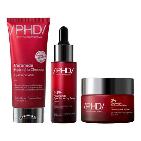 Buy Proven Honest Derma (PHD) Oily Skin Essentials Kit | Ceramide Face Wash 100 ml | 10% Niacinamide Serum 30 gm | Niacinamide Moisturizer 50 gm | Acne Marks, Pore Care, Oil Control | For Oily, Acne-Prone & All Skin Types - Combo of 3 - Purplle
