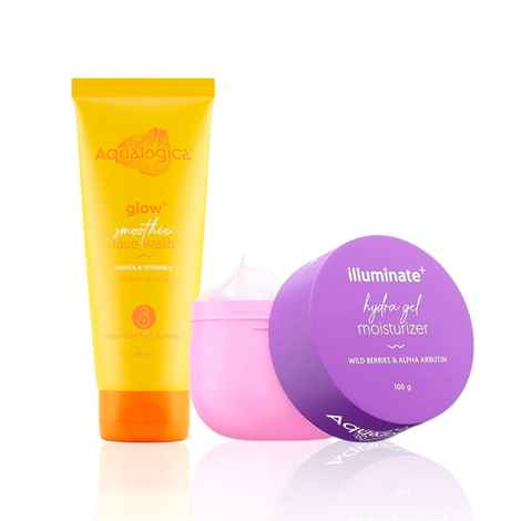 Buy Aqualogica Illuminate & Glow Duo: Aqualogica Illuminate + Hydra Gel Moisturizer with Wild Berries & Alpha Arbutin (200 gm) + Aqualogica Glow+ Smoothie Face Wash with Papaya & Vitamin C for Glowing Skin (100 ml) - Combo of 2 - Purplle