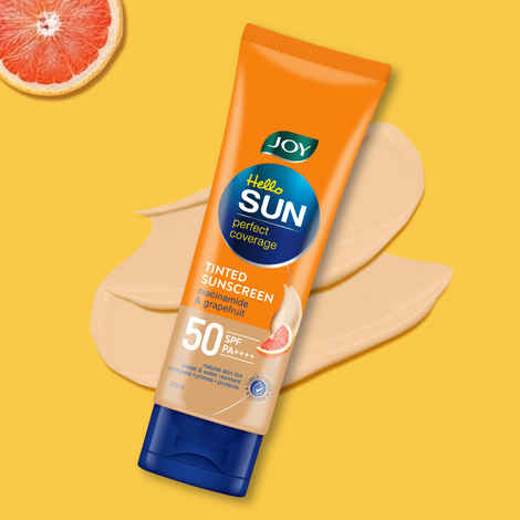 Buy Joy Hello Sun Tinted Sunscreen SPF 50 PA +++ (50 ml) | Mattifying + Natural Tone | Protects Against UVA/UVB | Evens Skin Tone | Lightweight, Water & Sweat Resistant | For All Skin Types - Purplle